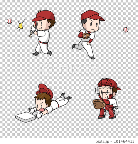 Illustration 4 patterns of men playing baseball Illustration 4 patterns of men playing baseball 101464413