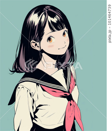 セーラー服を着てこちらを見ている笑顔のアニメ風少女 AI generatedの