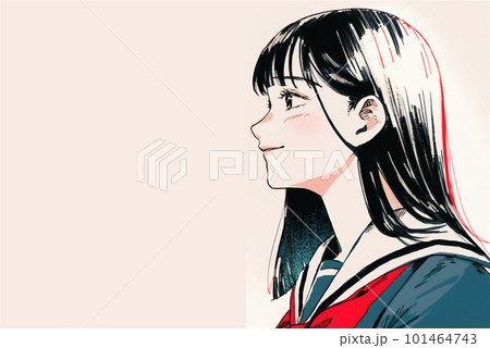 横顔で微笑むセーラー服を着たアニメ調の女の子　AI generated 101464743