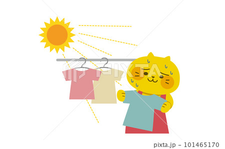 晴れてる日に洗濯物を干すネコのイラスト 101465170