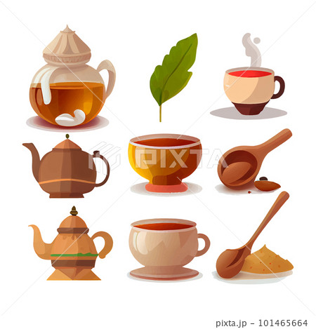 set vector illustration of indian masala tea cuo and pot isolated on white background 101465664