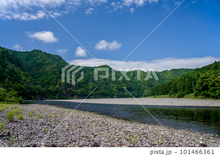 鮮やかな新緑と穏やかな川の流れ【風景素材】 101466361