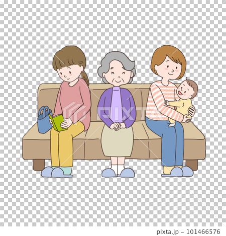 嬰兒和母親坐在候診室的沙發上 101466576