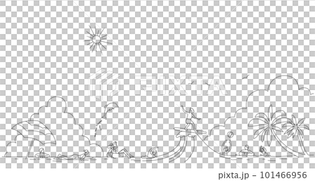 人們享受夏天的海水和海水浴 線條畫的風景 101466956