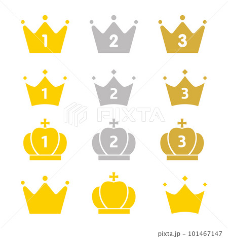 金、銀、銅のシンプルな王冠のイラスト、ランキング素材 101467147