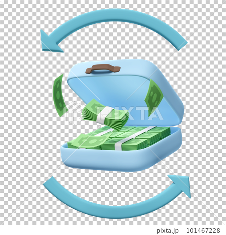 3d pile dollar banknote in blue suitcase isolated. transfer arrows, cashback, saving money wealth business, cashback money refund concept, 3d render illustration 3d pile dollar banknote in blue suitcase isolated. transfer arrows, cashback, saving money wealth business, cashback money refund concept, 3d render illustration 101467228