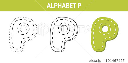 Alphabet P tracing and coloring worksheet for kids 101467425