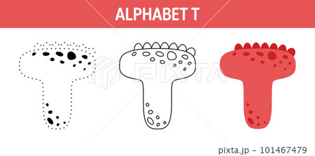Alphabet T tracing and coloring worksheet for kids 101467479