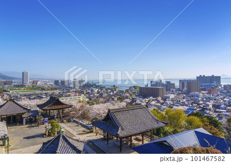 滋賀　三井寺展望台から見下ろす歓音堂（南院札所伽藍）　 101467582