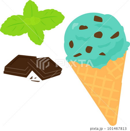 コーンに盛ったチョコミントアイスクリーム 101467813