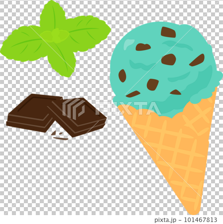 コーンに盛ったチョコミントアイスクリーム 101467813