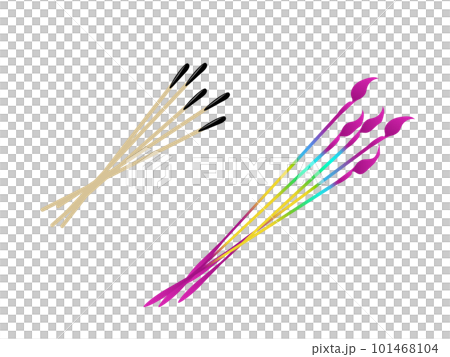 それぞれ重なるシンプルな長手牡丹(関東型線香花火)とスボ手牡丹(関西型線香花火)のイラストセット それぞれ重なるシンプルな長手牡丹(関東型線香花火)とスボ手牡丹(関西型線香花火)のイラストセット 101468104