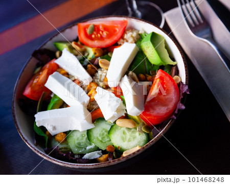 cuisine spanish salad with cheese and quinoa for breakfast cuisine spanish salad with cheese and quinoa for breakfast 101468248