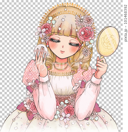 80年代少女漫画タッチ・ファンデでお化粧を仕上げる姫 101468392