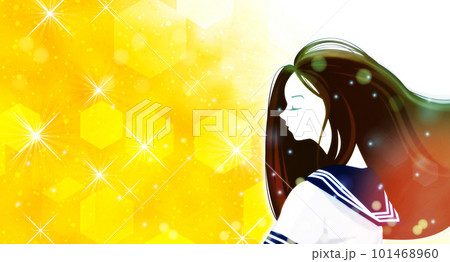 風で髪がなびくセーラー服を着た女の子 101468960