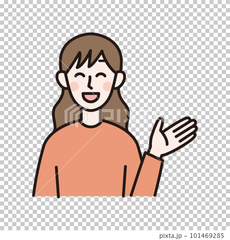 Illustration of a young woman guiding with a smile Illustration of a young woman guiding with a smile 101469285