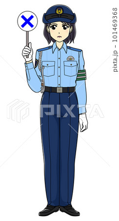 バツの札を持つ夏服の女性警察官(全身) バツの札を持つ夏服の女性警察官(全身) 101469368