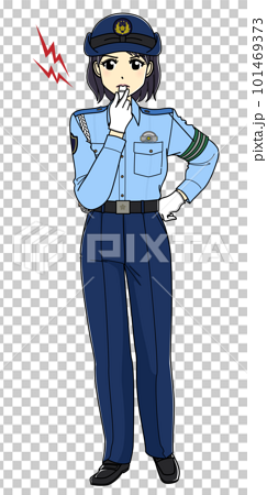 警笛を吹く夏服の女性警察官（全身） 101469373