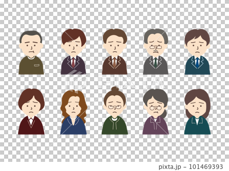 スーツを着た男性と女性人物のアイコンセット_困り顔 スーツを着た男性と女性人物のアイコンセット_困り顔 101469393
