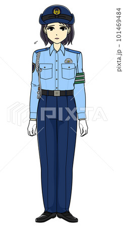 しょんぼりしている夏服の女性警察官（全身） 101469484