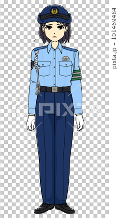 しょんぼりしている夏服の女性警察官（全身） 101469484