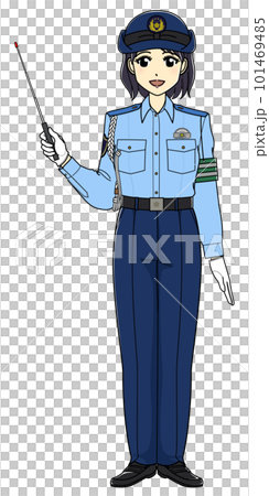 A female police officer in summer clothes with a pointing stick (whole body, smile) A female police officer in summer clothes with a pointing stick (whole body, smile) 101469485