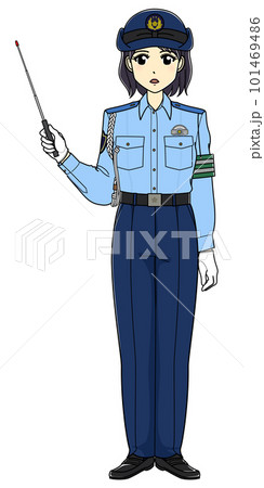 指示棒を持つ夏服の女性警察官(全身・真面目) 指示棒を持つ夏服の女性警察官(全身・真面目) 101469486