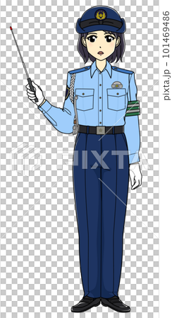 指示棒を持つ夏服の女性警察官(全身・真面目) 指示棒を持つ夏服の女性警察官(全身・真面目) 101469486