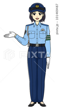 案内する夏服の女性警察官（全身） 101469487