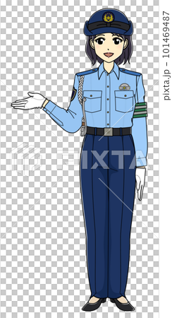 案内する夏服の女性警察官（全身） 101469487