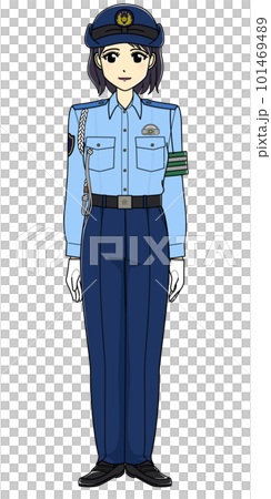 微笑んでいる夏服の女性警察官（全身） 101469489