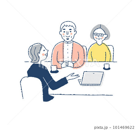 シニア夫婦に説明しているビジネスウーマン シニア夫婦に説明しているビジネスウーマン 101469622