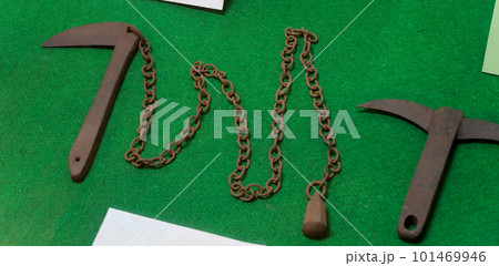 鎖鎌とハンマー　千日鎌　武具　古物 鎖鎌とハンマー 千日鎌 武具 古物