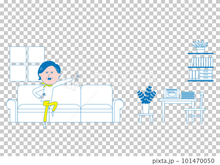 リビングルームでポーズをとるシニア女性 101470050