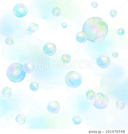 水彩のシャボン玉が浮かぶ幻想的な風景。背景透過のイラスト。 101470548