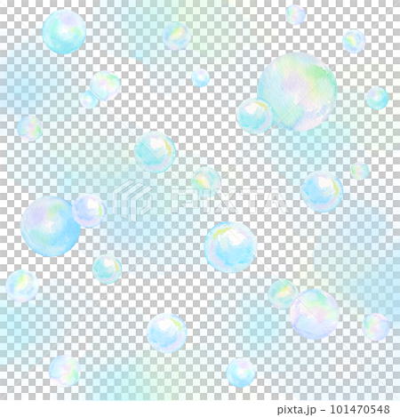 水彩のシャボン玉が浮かぶ幻想的な風景。背景透過のイラスト。 101470548