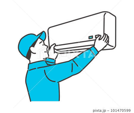 エアコンを設置する業者のベクターイラスト素材／夏／冷房／取り付け 101470599