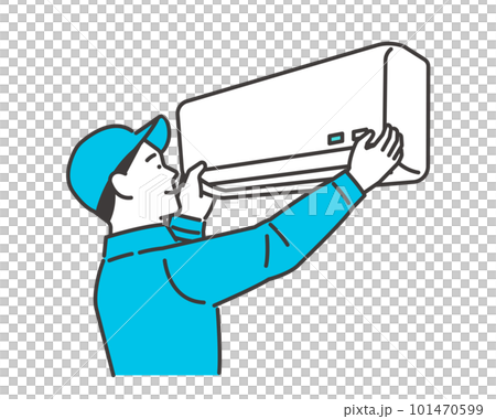 エアコンを設置する業者のベクターイラスト素材／夏／冷房／取り付け 101470599