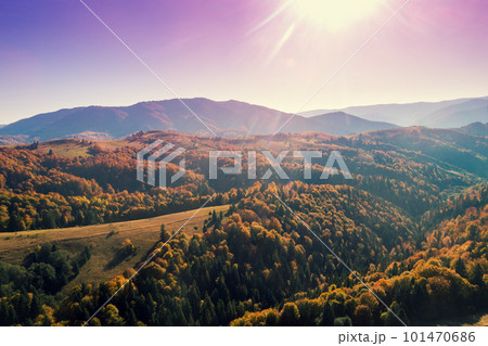 Mountains ridge at sunset light. Beautiful nature landscape 101470686