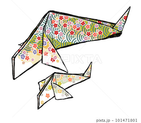 友禅柄の折り紙で作った大きな鯉と小さな鯉 版画風 友禅柄の折り紙で作った大きな鯉と小さな鯉 版画風 101471801