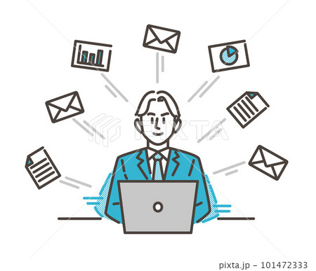 パソコンで事務作業を効率化する男性ビジネスマン【ベクターイラスト素材】 101472333