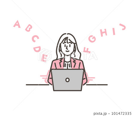 事務作業でデータ入力する笑顔の女性ビジネスマン【ベクターイラスト素材】 事務作業でデータ入力する笑顔の女性ビジネスマン【ベクターイラスト素材】 101472335