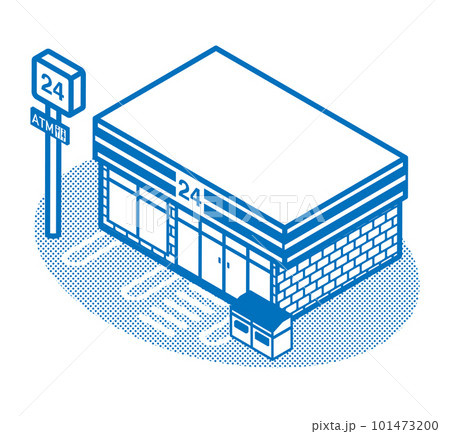 コンビニエンスストア - 線画　アイソメ図　地面付き 101473200
