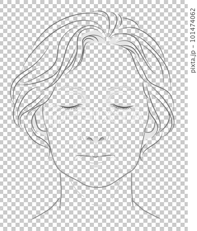 Line drawing illustration of a senior woman's face with closed eyes 101474062