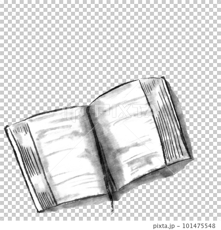 開いた本のモノクロイラスト(墨の手描きイラスト) 開いた本のモノクロイラスト(墨の手描きイラスト) 101475548
