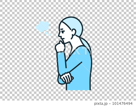 I put my hand on my chin and thought. Illustration material of a woman who feels sick. I put my hand on my chin and thought. Illustration material of a woman who feels sick. 101476494