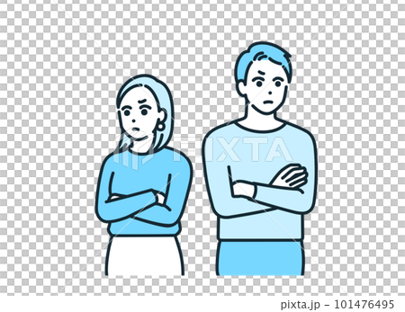 A man and a woman who fold their arms. Illustration material of a couple quarreling. A man and a woman who fold their arms. Illustration material of a couple quarreling. 101476495