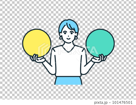 A woman with two options. Illustration material of a cute business person. 101476501