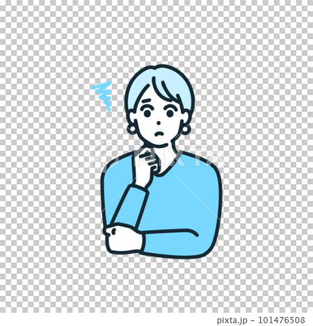 顎に手を置く女性。困っている表情。何か考え込んでいるビジネスパーソンのイラスト。 101476508