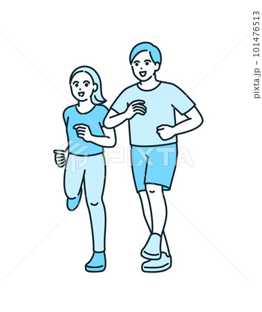健康のためにジョギングをする夫婦。体を鍛える男女のイラスト素材。 101476513